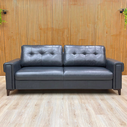 'Zoom' Natural Milled Navy Blue LA-4828 Leather 3 Seater Sofa Bed