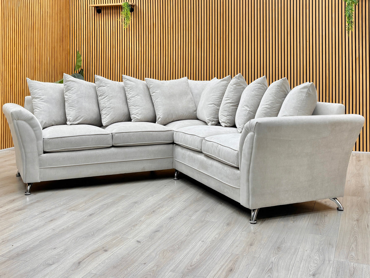 ‘Dury’ Natural Fabric Corner Group Scatter Back Sofa