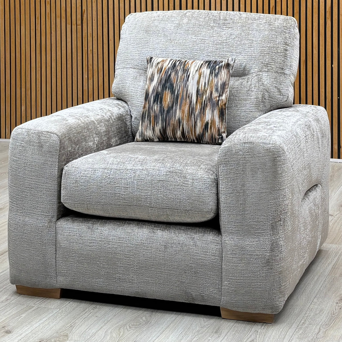‘Melrose’ Silver Chenille Fabric Armchair