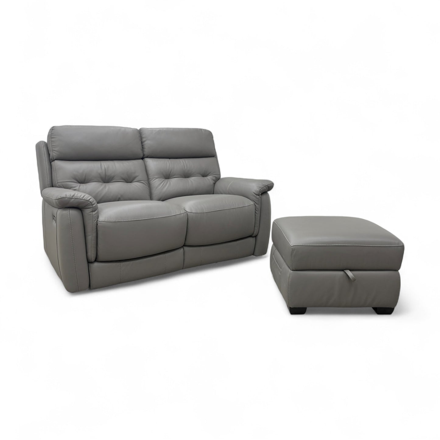 World of Leather ‘Springer’ Bv-042e Elephant Leather 2 Seater Power Recliner Sofa + Storage Footstool