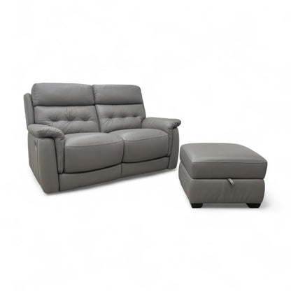 World of Leather ‘Springer’ Bv-042e Elephant Leather 2 Seater Power Recliner Sofa + Storage Footstool