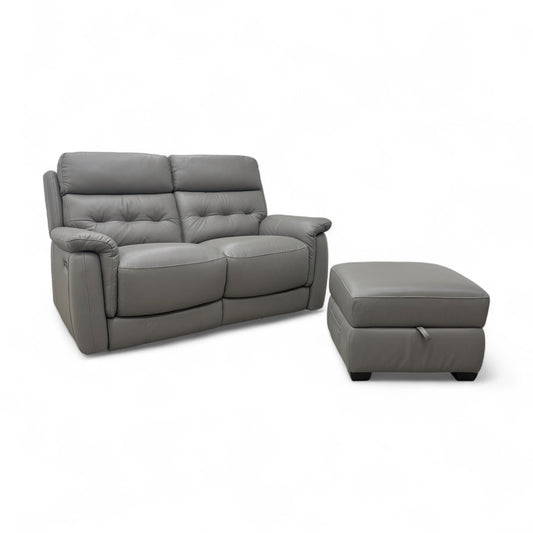 World of Leather ‘Springer’ Bv-042e Elephant Leather 2 Seater Power Recliner Sofa + Storage Footstool