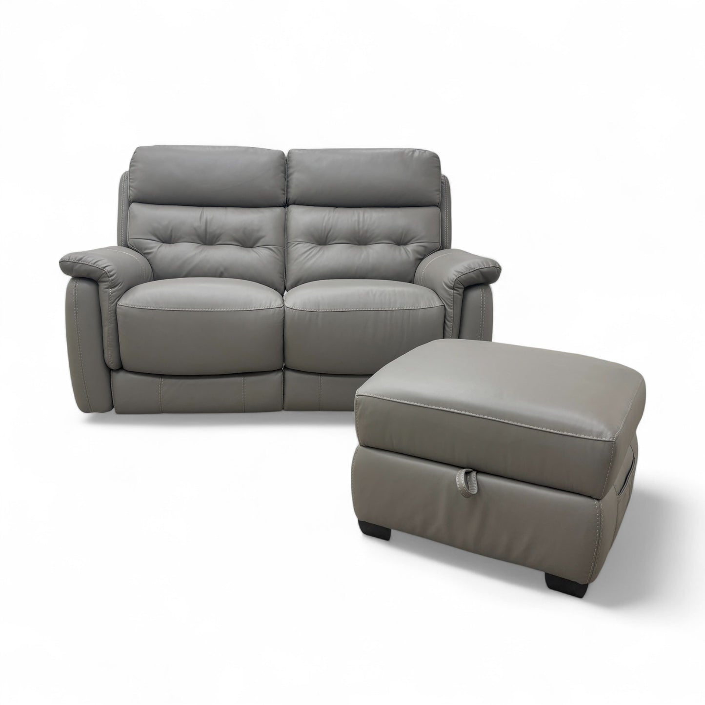 World of Leather ‘Springer’ Bv-042e Elephant Leather 2 Seater Power Recliner Sofa + Storage Footstool