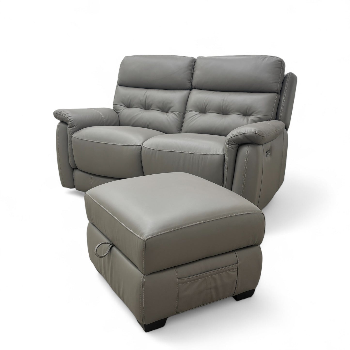World of Leather ‘Springer’ Bv-042e Elephant Leather 2 Seater Power Recliner Sofa + Storage Footstool
