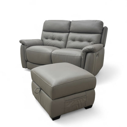World of Leather ‘Springer’ Bv-042e Elephant Leather 2 Seater Power Recliner Sofa + Storage Footstool