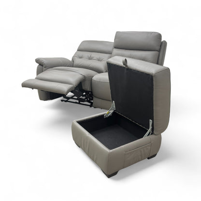 World of Leather ‘Springer’ Bv-042e Elephant Leather 2 Seater Power Recliner Sofa + Storage Footstool