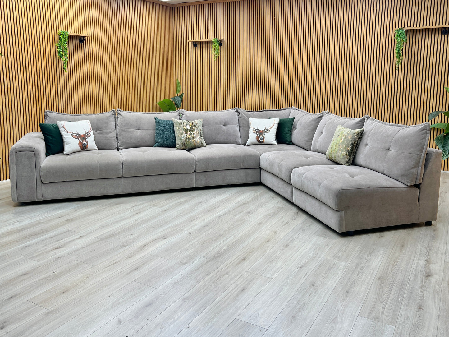 ‘Goliath’ Manhattan Nutmeg 58005 Fabric XL Open End Corner Sofa with Storage Arm