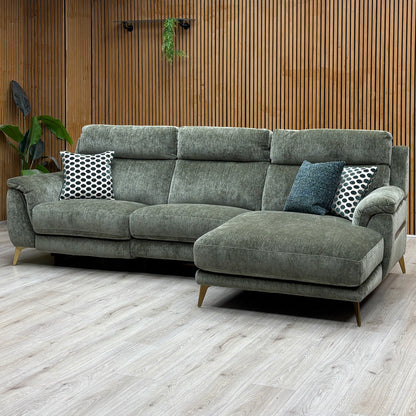 ‘Eclipse’ Fab-Crn-R353 Forest Green Br Chenille Fabric Power Recliner Right Hand Facing Corner Sofa with Power Headrests