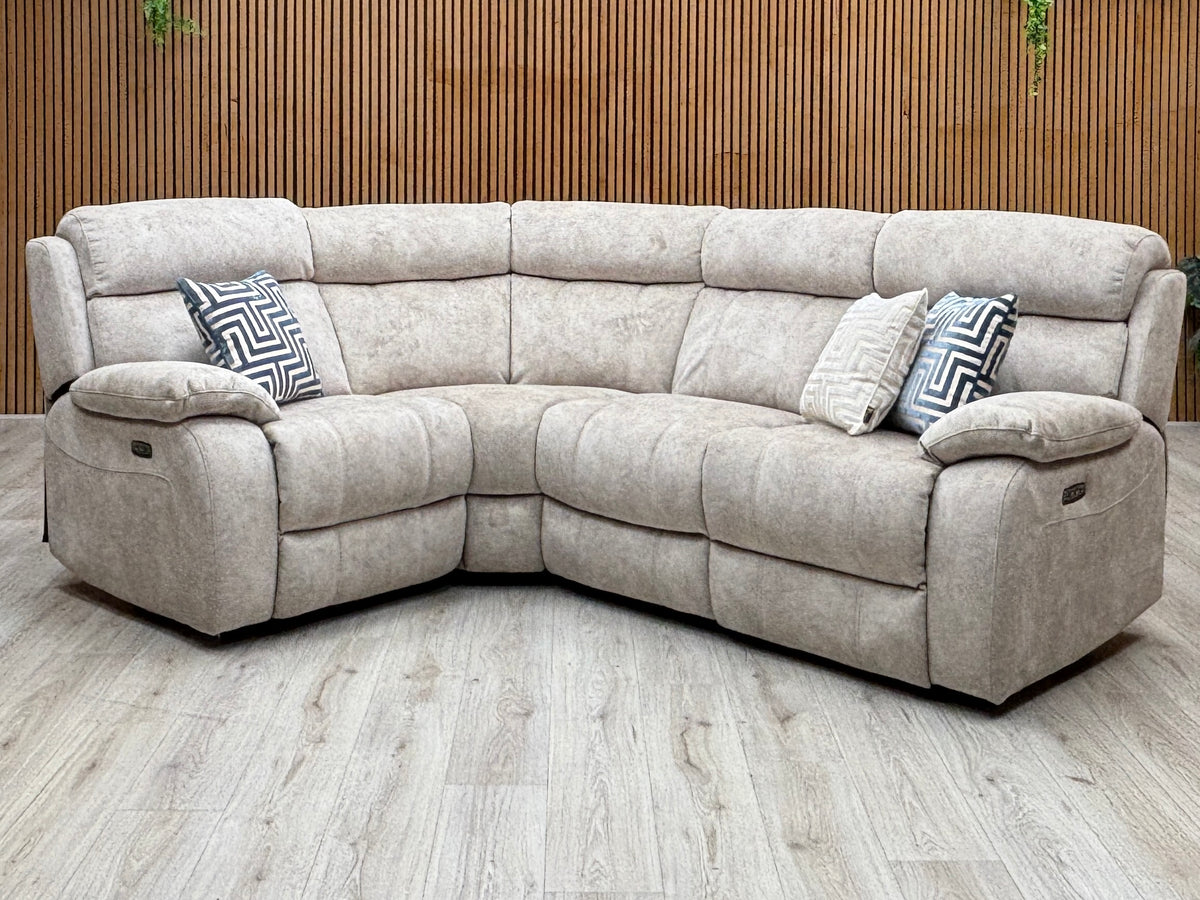 'Moreno' Bfa-Bnn-R26 Cream Velvet Fabric Left Hand Facing Power Recliner Corner Sofa with Power Headrest