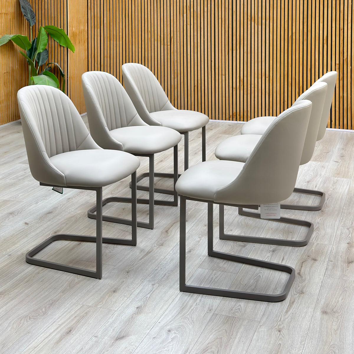 'Ivy' Taupe Faux Leather Set of 6 Cantilever Dining Chairs