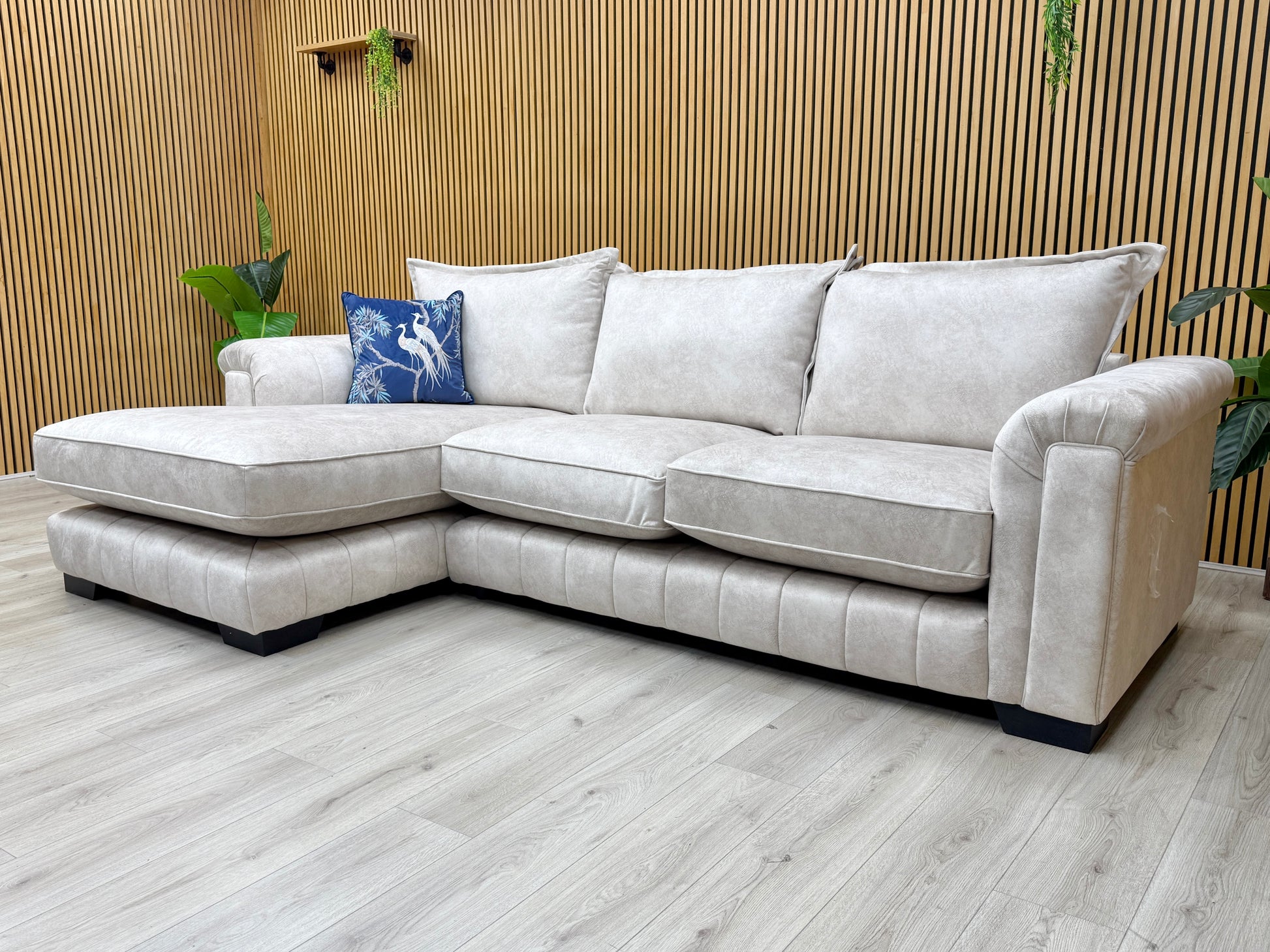 Detail of the structured formal back cushions, emphasizing the excellent support and elegant aesthetic of the Dolcie range.
