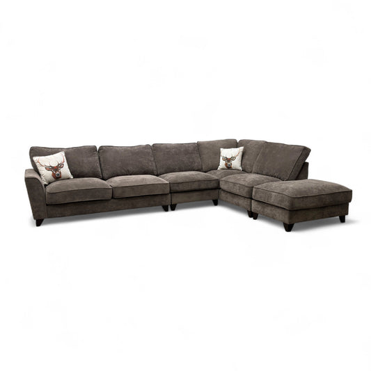 ‘Legend’ Kingston Nutmeg Classic Back Fabric Right Hand Facing Open End Corner Sofa + Armless Unit