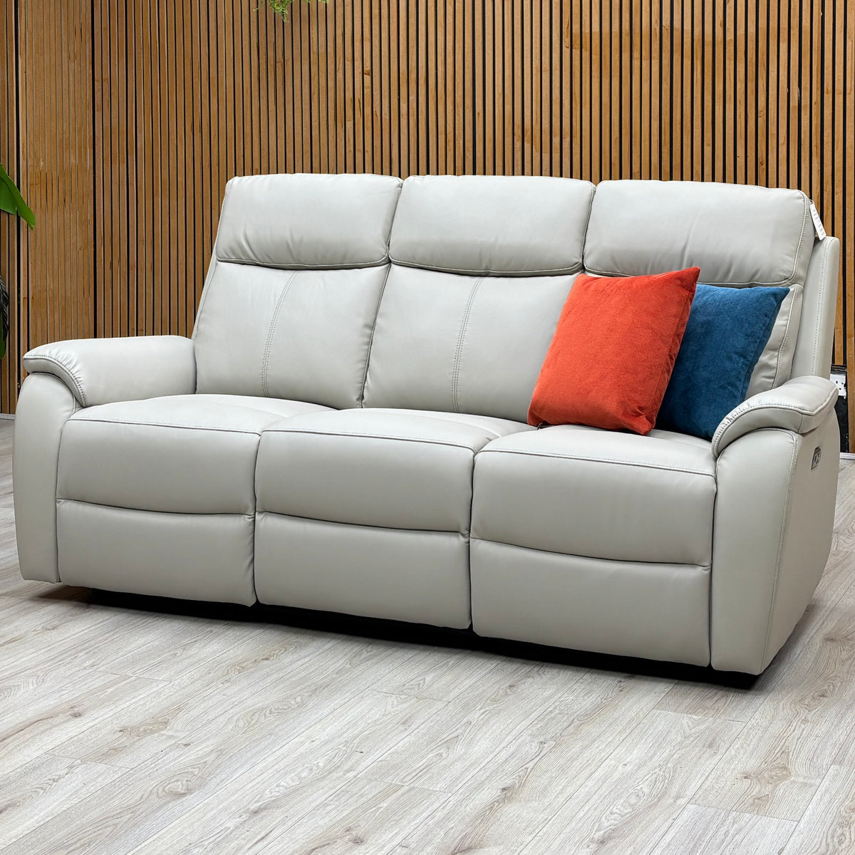 'Kingsmere' Pewter Grey Leather 3 Seater Power Recliner Sofa