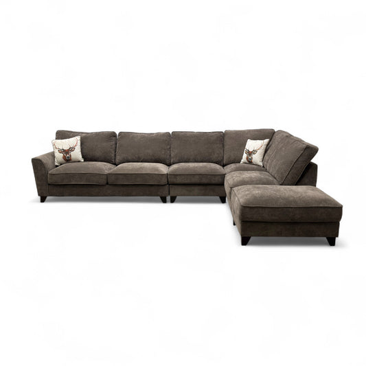 ‘Legend’ Kingston Nutmeg Classic Back Fabric Right Hand Facing Open End Corner Sofa + Armless Unit