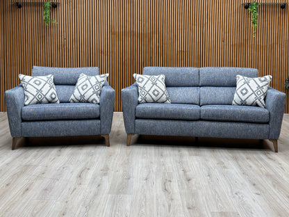 'Moderna’ Blr Marine Blue Sw Woven Fabric 2 Seater Sofa + Snuggler Chair