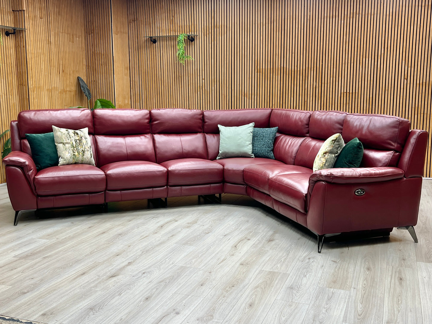 'Contempo' Burgundy Red Leather Double Power Recliner XL Modular Corner Sofa