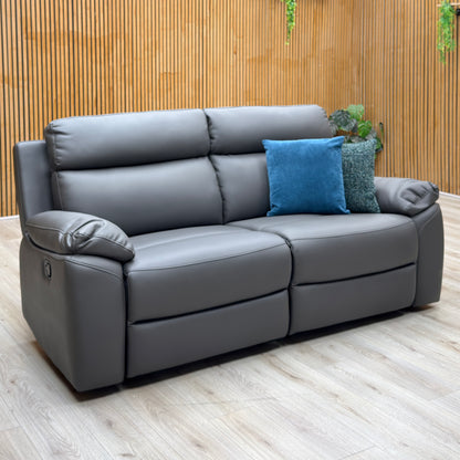 'Edison' Charcoal Grey Luxury Faux Leather 3 Seater Manual Recliner Sofa