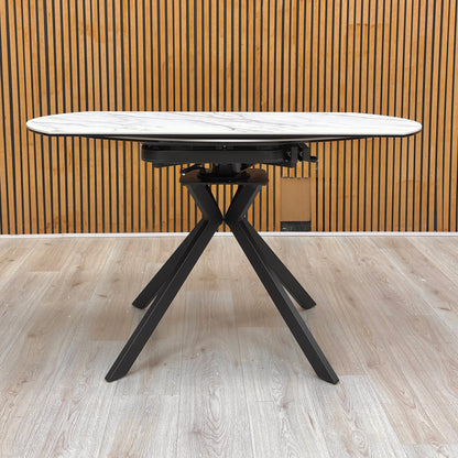 'Quattro' Oyster Marble Effect Extending Swivel Dining Table