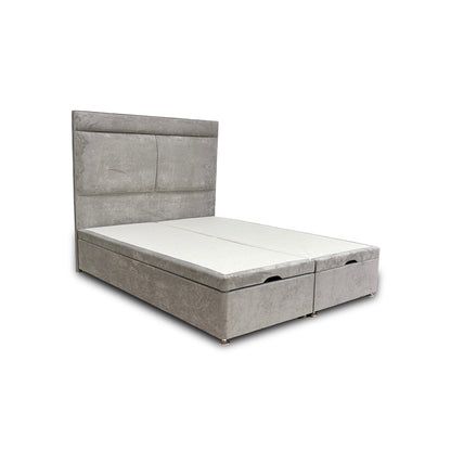 ‘Milan' Nickel Fabric Floor Standing Headboard + Double Ottoman End Lift Base - King