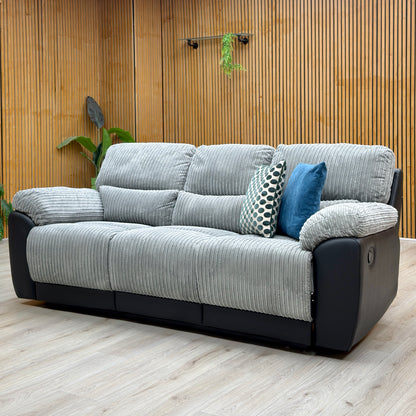 ‘Sienna’ Black_Grey Fabric_Faux Leather High Back 3 Seater Sofa