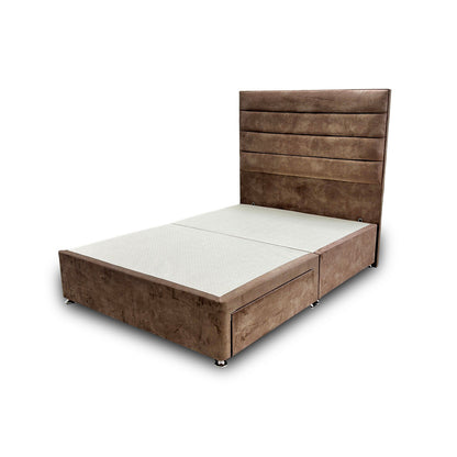 ‘Artemis’ Caramel Velvet Floor Standing Headboard + Base with 2 Drawers - Double