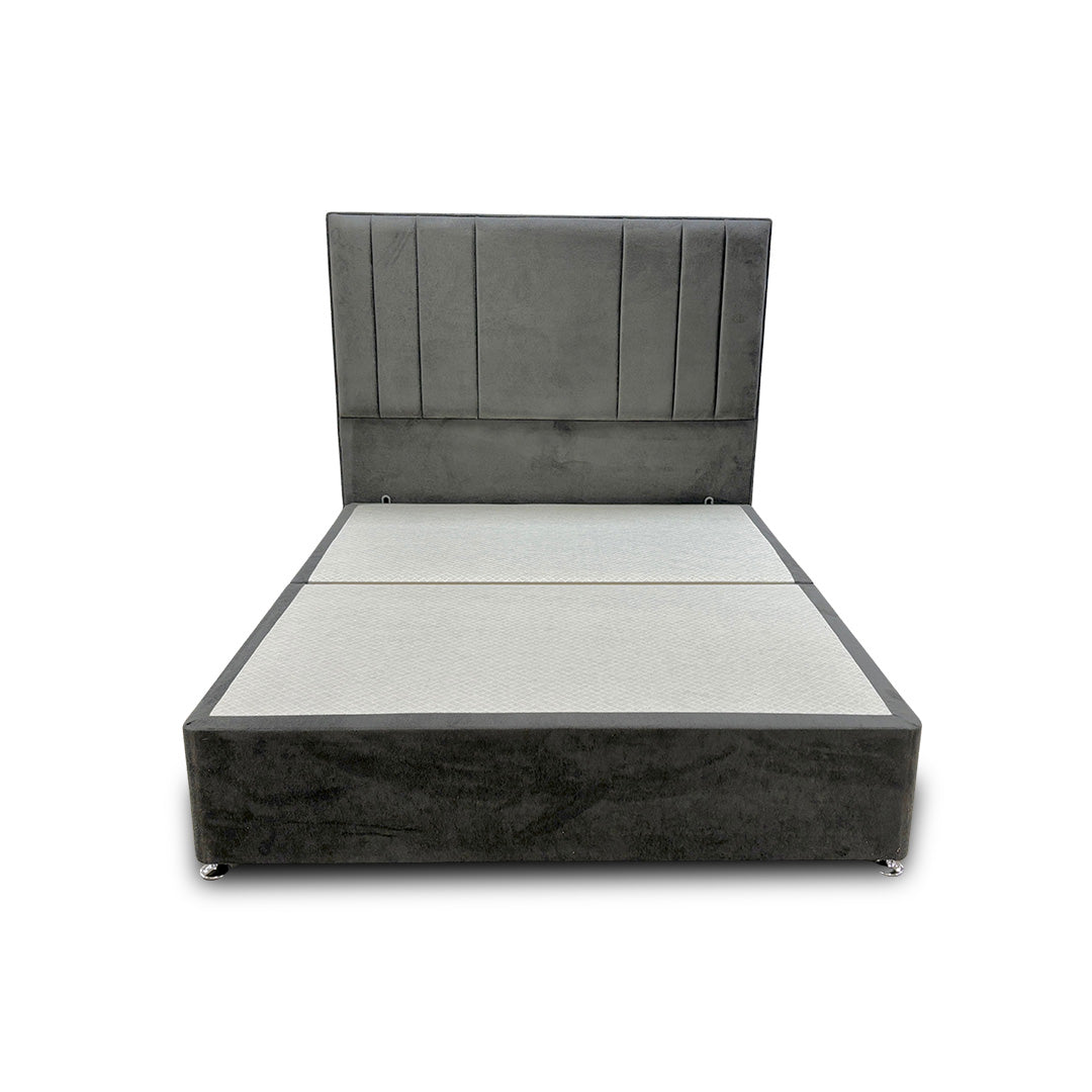 ‘Milan’ Thunder Grey Velvet Floor Standing Headboard + Base with 2 Drawers - King