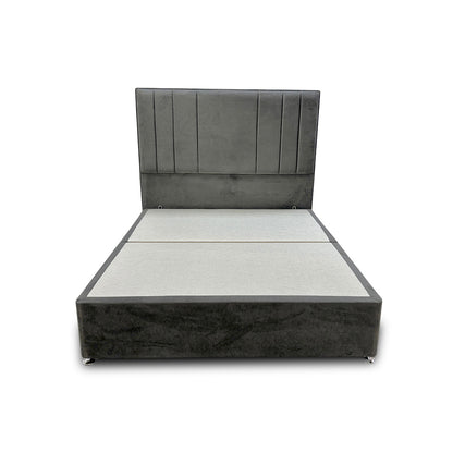 ‘Milan’ Thunder Grey Velvet Floor Standing Headboard + Base with 2 Drawers - King