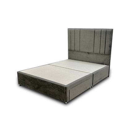 ‘Milan’ Thunder Grey Velvet Floor Standing Headboard + Base with 2 Drawers - King