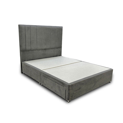 ‘Milan’ Thunder Grey Velvet Floor Standing Headboard + Base with 2 Drawers - King