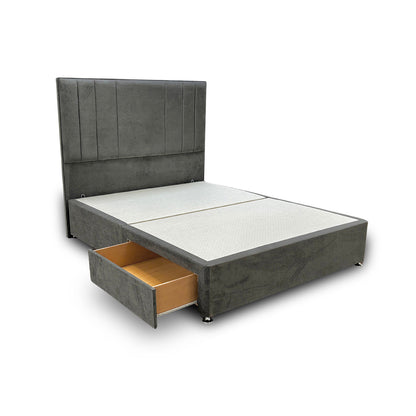 ‘Milan’ Thunder Grey Velvet Floor Standing Headboard + Base with 2 Drawers - King