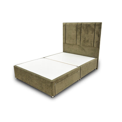 ‘Pegasus’ Khaki Velvet Floor Standing Headboard + Base with 2 Drawers - Double
