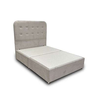 'Langley’ Stone Fabric Floor Standing Headboard + Base with 2 Drawers - Double