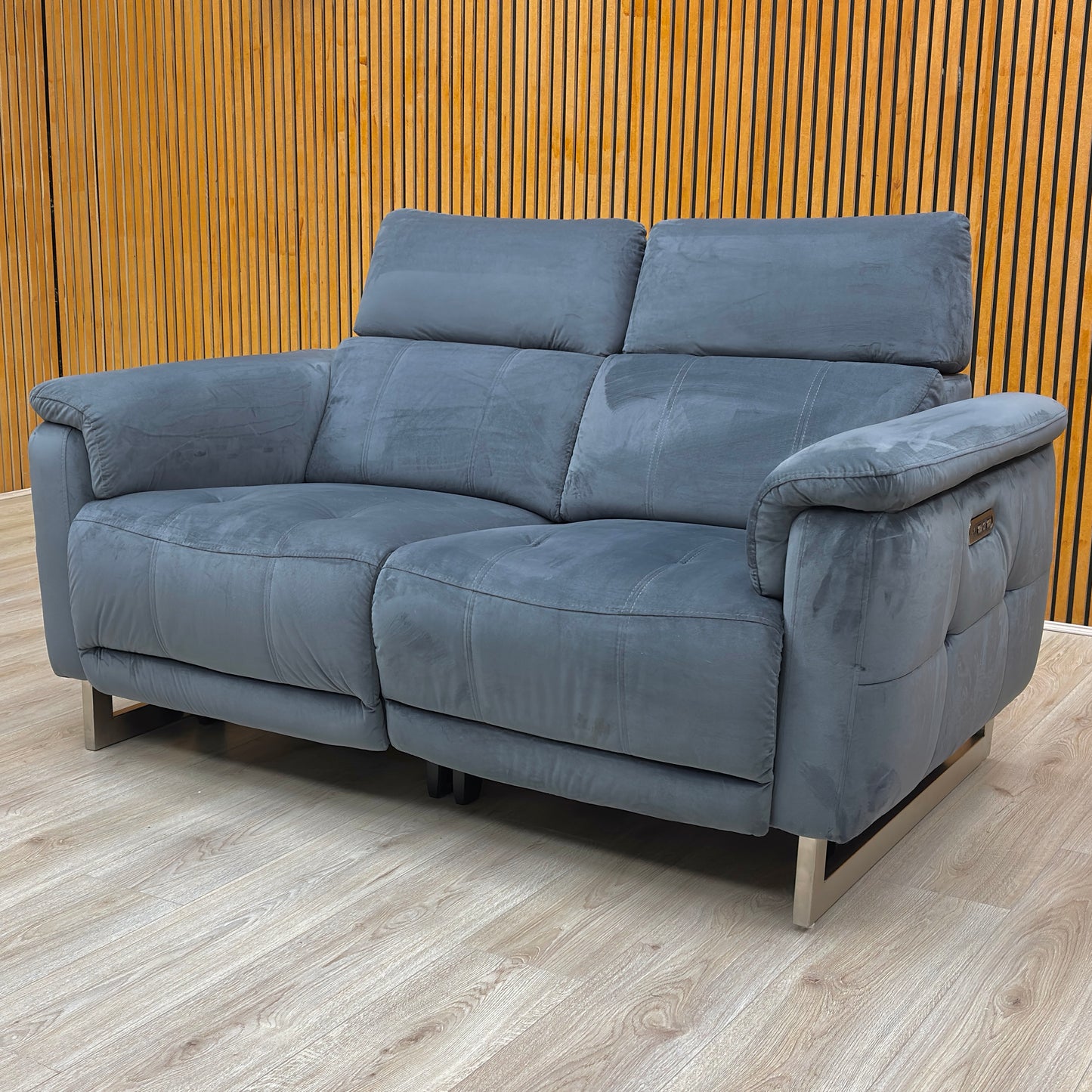 ‘Moet’ Opulence Charcoal Velvet 2 Seater Power Recliner Sofa with Telescopic Headrests