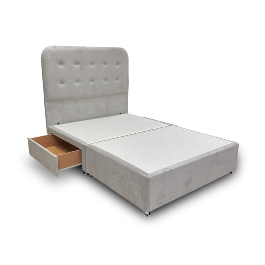 'Langley’ Stone Fabric Floor Standing Headboard + Base with 2 Drawers - Double