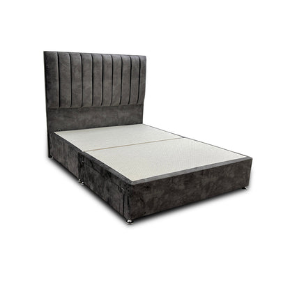 'Kudos’ Domino Grey Velvet Floor Standing Headboard + Base with 2 Drawers - King