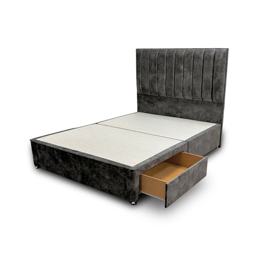'Kudos’ Domino Grey Velvet Floor Standing Headboard + Base with 2 Drawers - King