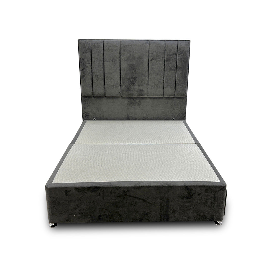 ‘Milan’ Thunder Grey Velvet Floor Standing Headboard + Base with 2 Drawers - Double