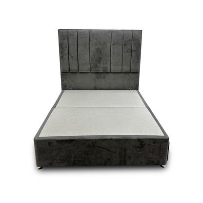 ‘Milan’ Thunder Grey Velvet Floor Standing Headboard + Base with 2 Drawers - Double