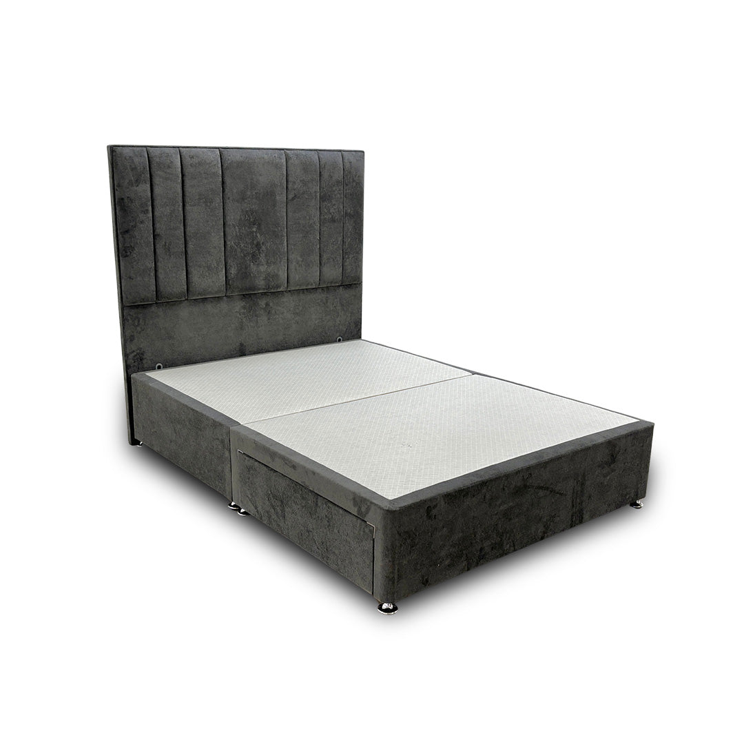 ‘Milan’ Thunder Grey Velvet Floor Standing Headboard + Base with 2 Drawers - Double