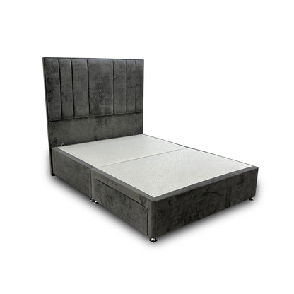 ‘Milan’ Thunder Grey Velvet Floor Standing Headboard + Base with 2 Drawers - Double