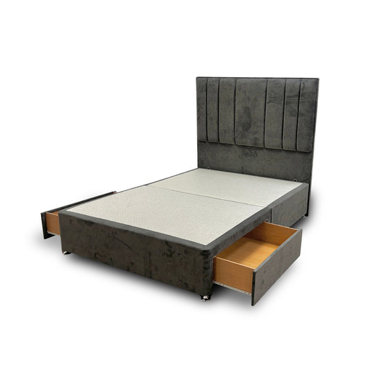 ‘Milan’ Thunder Grey Velvet Floor Standing Headboard + Base with 2 Drawers - Double