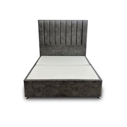 'Kudos’ Domino Grey Velvet Floor Standing Headboard + Base with 2 Drawers - Double