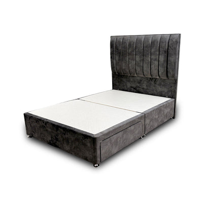 'Kudos’ Domino Grey Velvet Floor Standing Headboard + Base with 2 Drawers - Double