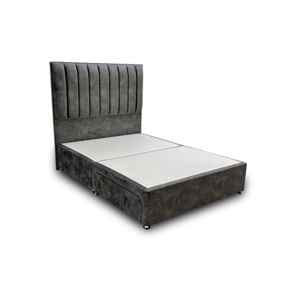 'Kudos’ Domino Grey Velvet Floor Standing Headboard + Base with 2 Drawers - Double