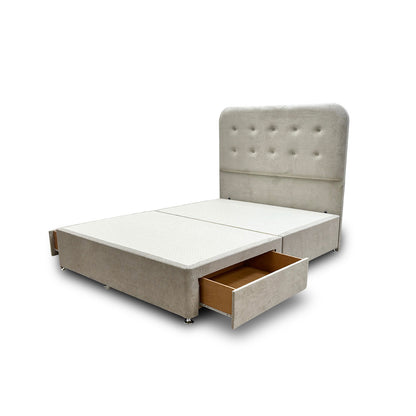 ‘Langley’ Stone Fabric Floor Standing Headboard + Base with 2 Drawers - King