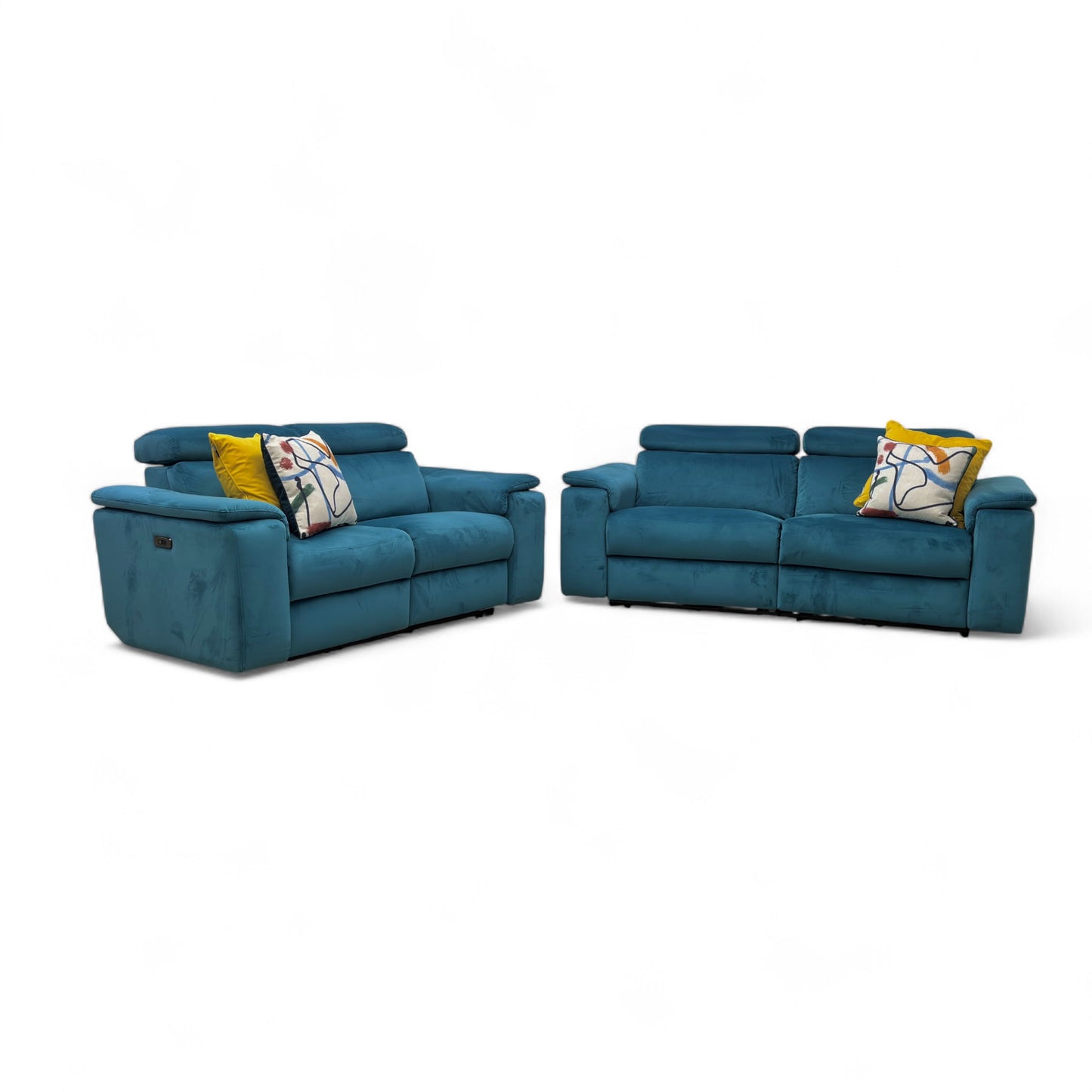 Nicoletti ‘Davide’ Selma Turchese N8593 Teal Velvet 3 + 2 Velvet Power Recliner Sofa Set