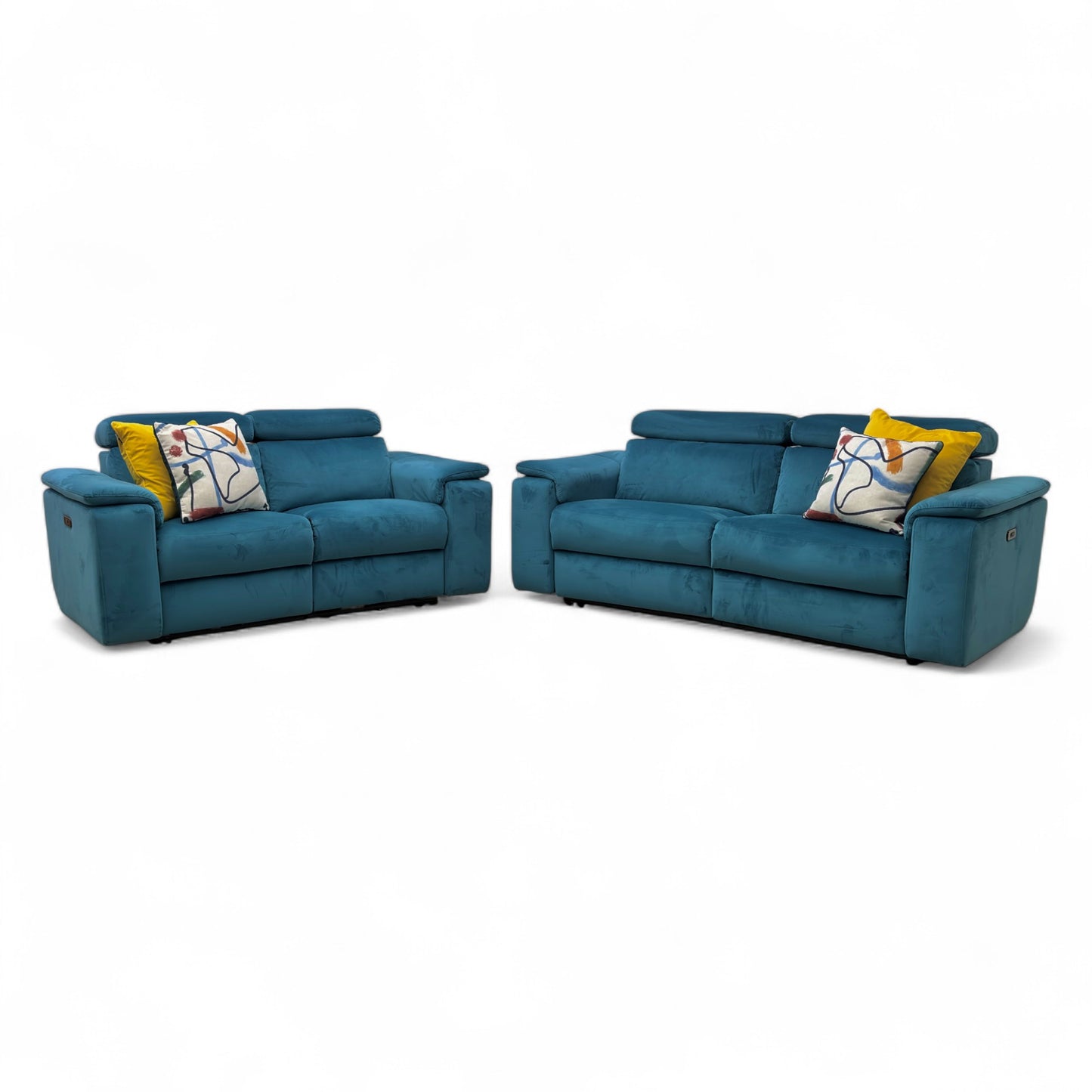 Nicoletti ‘Davide’ Selma Turchese N8593 Teal Velvet 3 + 2 Velvet Power Recliner Sofa Set