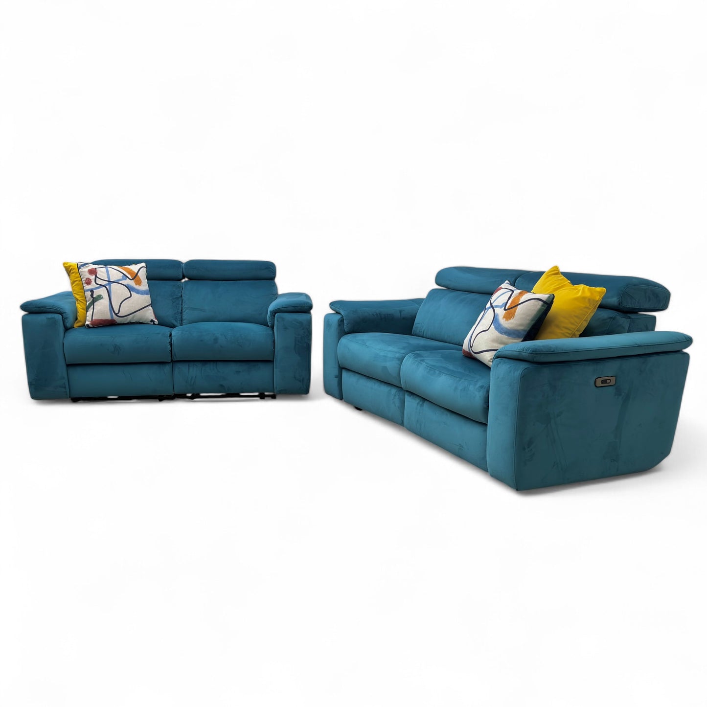 Nicoletti ‘Davide’ Selma Turchese N8593 Teal Velvet 3 + 2 Velvet Power Recliner Sofa Set