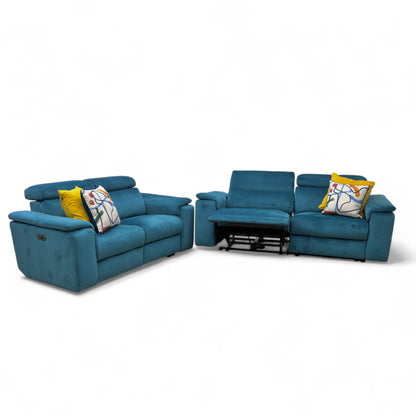 Nicoletti ‘Davide’ Selma Turchese N8593 Teal Velvet 3 + 2 Velvet Power Recliner Sofa Set