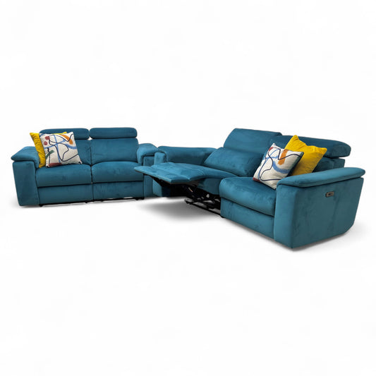 Nicoletti ‘Davide’ Selma Turchese N8593 Teal Velvet 3 + 2 Velvet Power Recliner Sofa Set